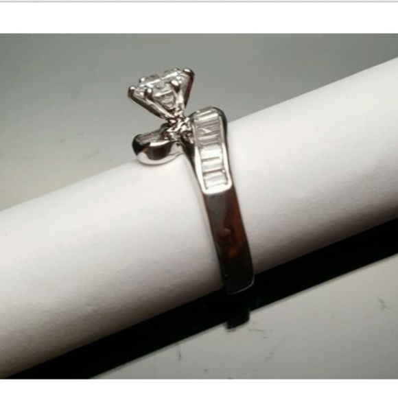 Silver Solitaire Ring Cubic Zirconia Rhodium Plated 10 12 - Picture 5 of 9